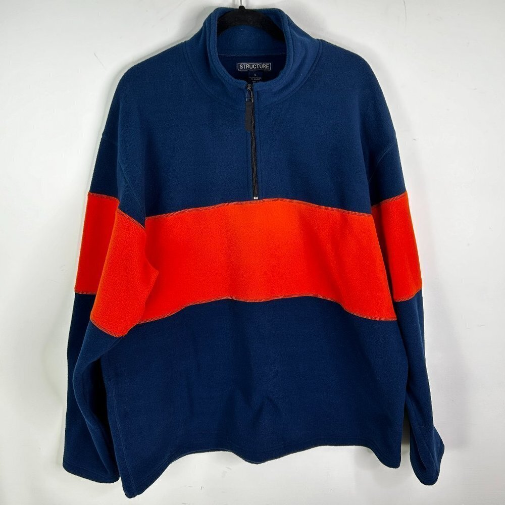 Structure USA Men's Blue and Orange Partial Zipper Pullover Sweater Size XL